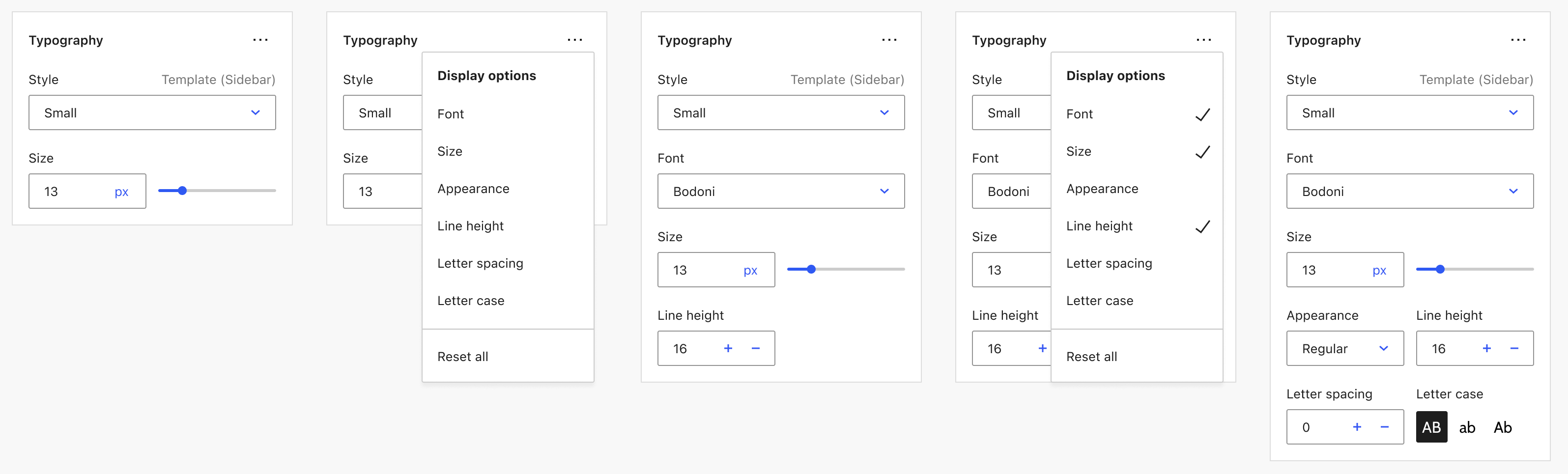 Gutenberg block editor proposal for toggling typography controls.